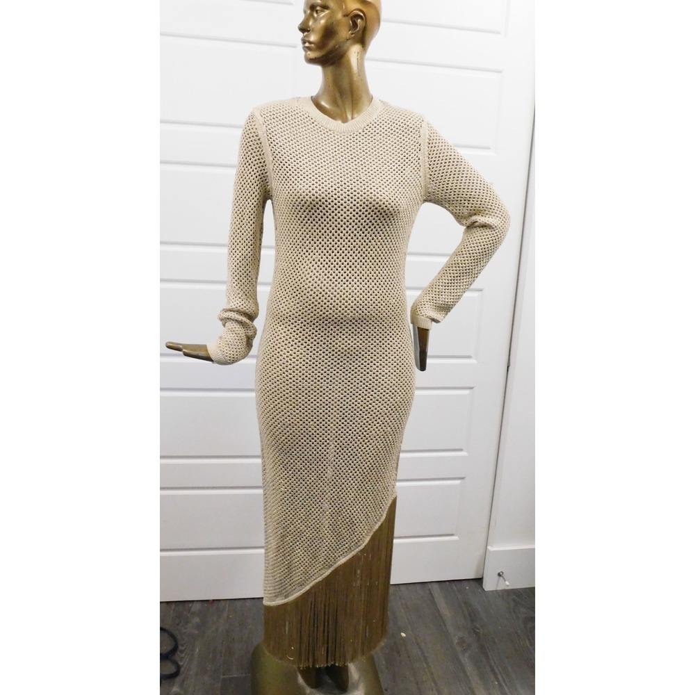 ALLSAINTS‎ Jesse Net Fringe Trim Gold Sweater Dress sz L